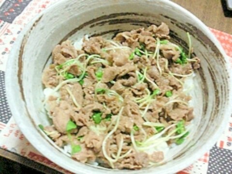 かいわれたっぷり牛肉のゆず胡椒炒め